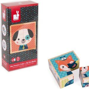 Janod My First Blocks Forest Portraits - Animals (4 wooden cubes) Brand New